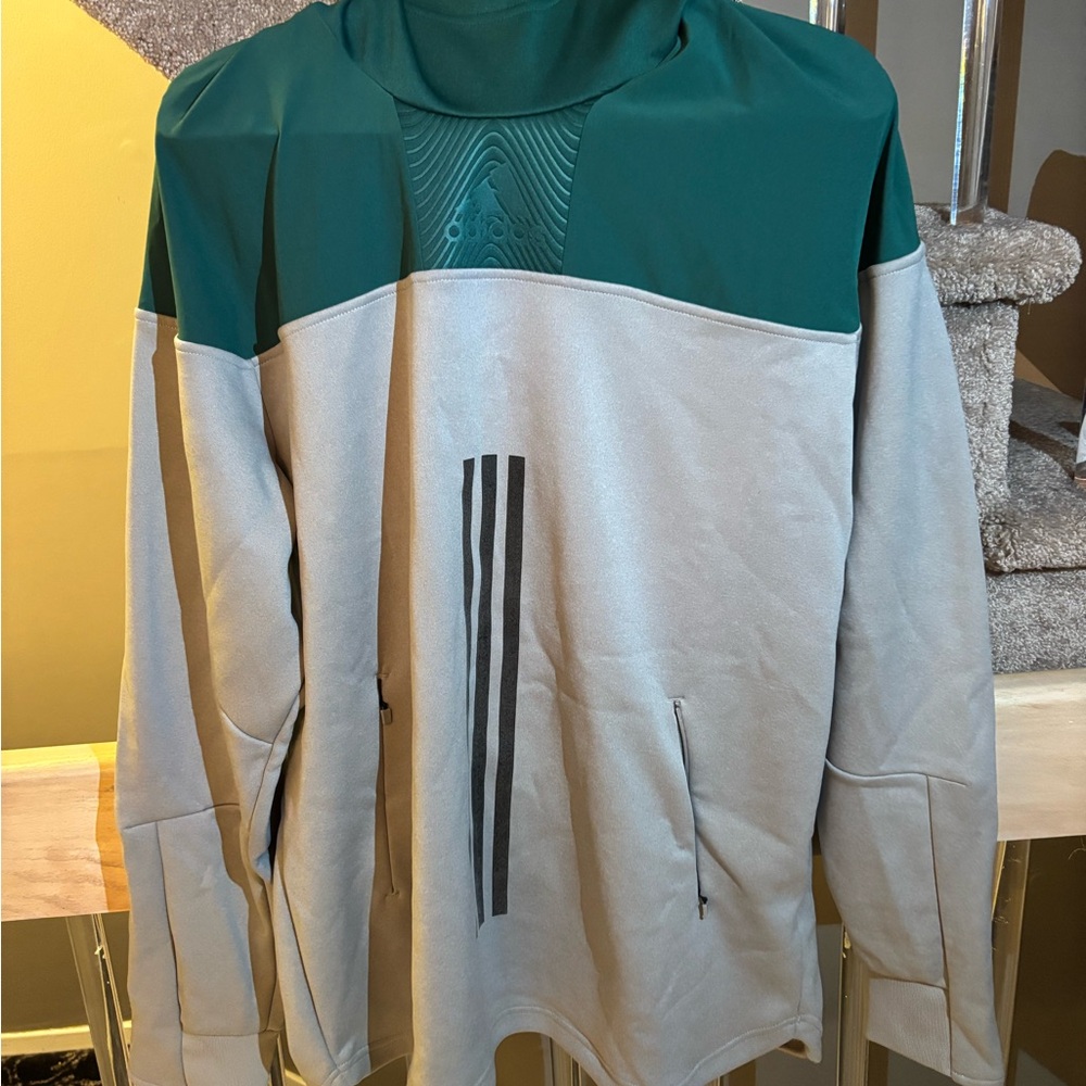 Adidas Two-Tone Pullover Sweatshirt in Green and Light Gray